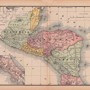 Carte imprimable du Guatemala, du Costa Rica, du Honduras, décoration intérieure, art mural, carnet de voyage, téléchargement immédiat no.  125