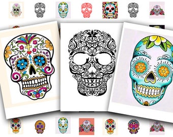 sugar skull tattoos, dia de los muertos, Day of the Dead, scrabble tile size, .75 x .83, 19 x 21 mm, printable digital sheet no. 562.