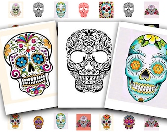 sugar skull tattoos, dia de los muertos, Day of the Dead, scrabble tile size, .75 x .83, 19 x 21 mm, printable digital sheet no. 562.