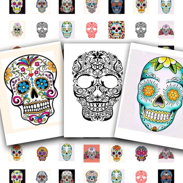 sugar skull tattoos, dia de los muertos, Day of the Dead, scrabble tile size, .75 x .83, 19 x 21 mm, printable digital sheet no. 562.