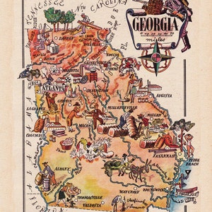 Mapa de Georgia de un libro francés de los años 40 sobre Estados Unidos, descarga digital, hoja de collage de mapas imprimible n.º 1707