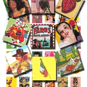 printable Mexican icons, &#39;Hecho en Mexico&#39;, &#39;Dia de Los Muertos&#39;, made in Mexico, a 1x1 inch printable collage sheet,  no. 50