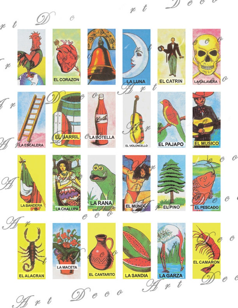 Mexican lottery cards juego de loteria 1x2 inch digital | Etsy