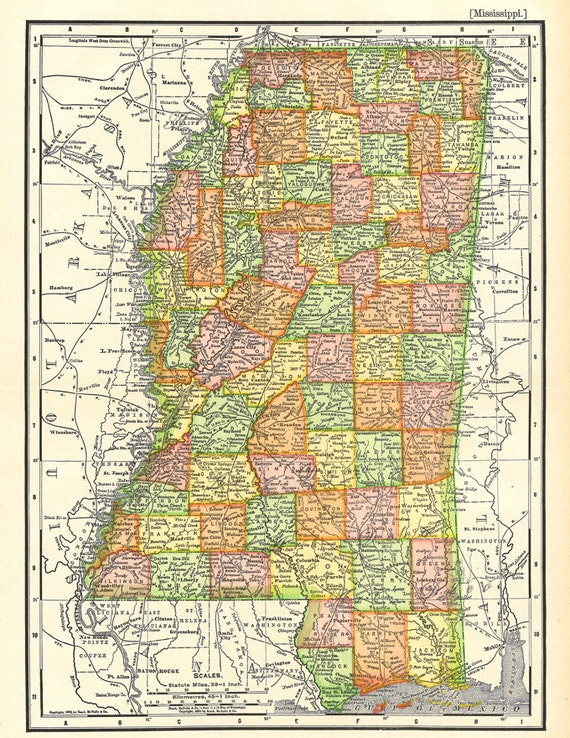 Printable Map Of Mississippi Old Map Of Mississippi A Detailed And Colorful Printable Map | Etsy  Singapore