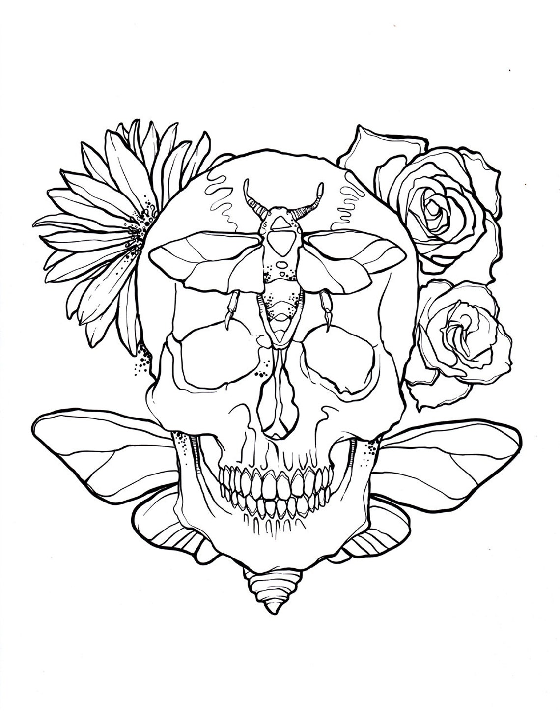 Skull coloring pages printable digital download no. 482