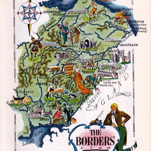 Ancienne carte illustrée de la région frontalière de l'Écosse, téléchargement numérique imprimable no. 3002
