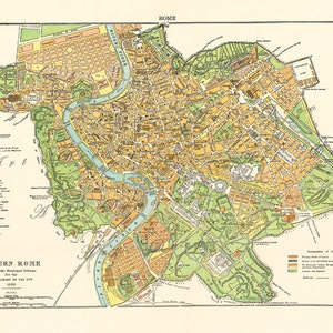 printable map of Rome around 1885, unique gift and home decor, digital download no. 684