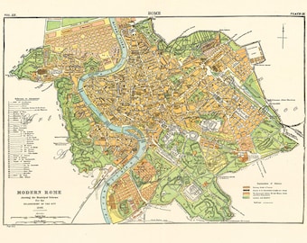 printable map of Rome around 1885, unique gift and home decor, digital download no. 684