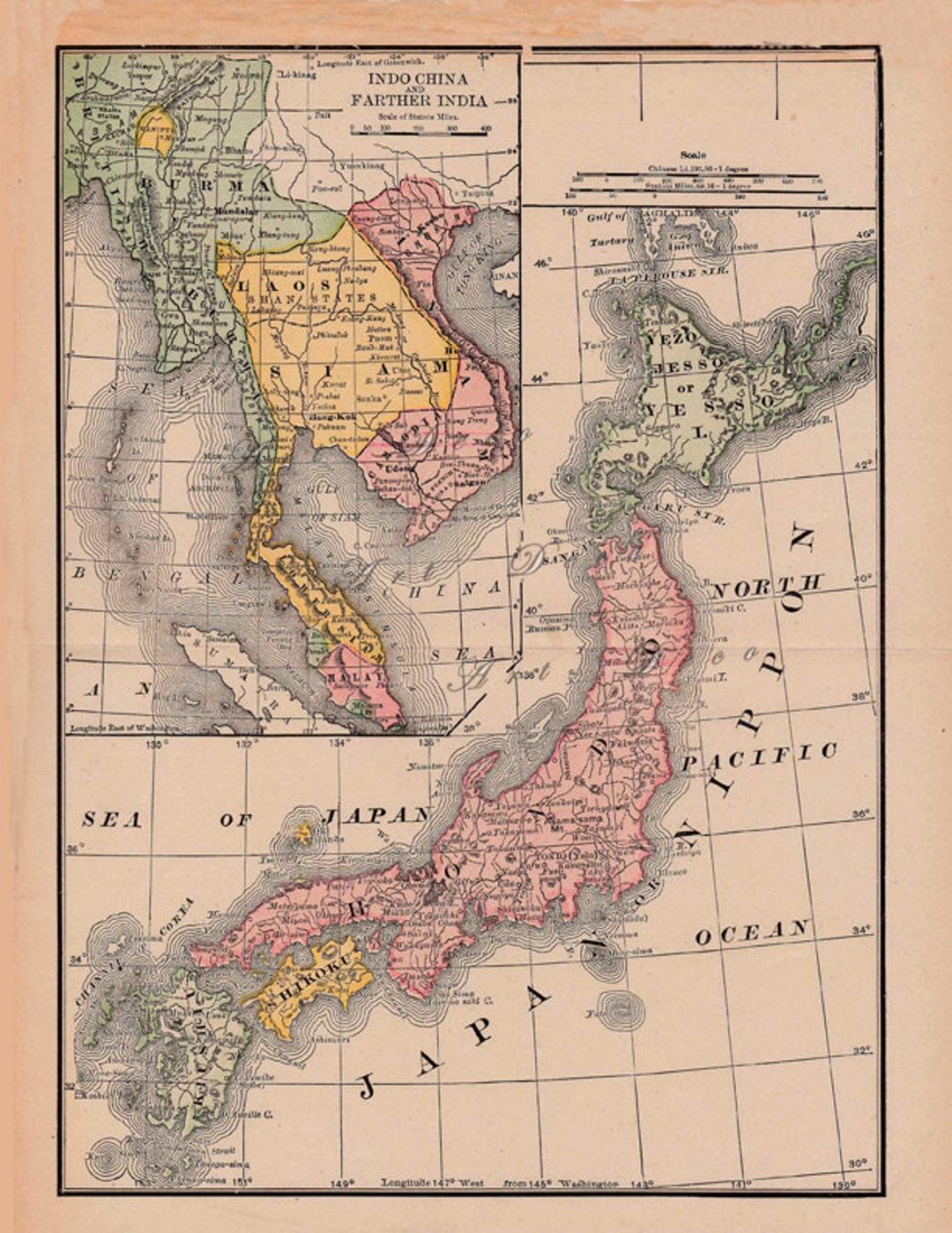 1891 Japan Map Print, Vintage Encyclopedia Britannica Wall Art
