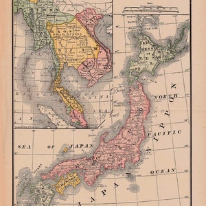mapa para impressão do Japão, século 19, artes e ofícios, decoração de casa, arte de parede, coisas efêmeras de papel, download digital, não. 192