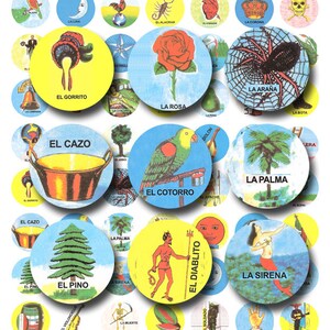 Mexican Lottery Cards in 1 Inch Circle Size, Vintage Printable Digital ...