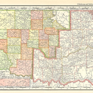 printable map of Oklahoma and Indian Territory, arts and crafts, wall decor, digital download no. 215