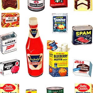 1950&#39;s food products, from a 1954 women&#39;s magazine, vintage printable digital collage sheets no. 2323