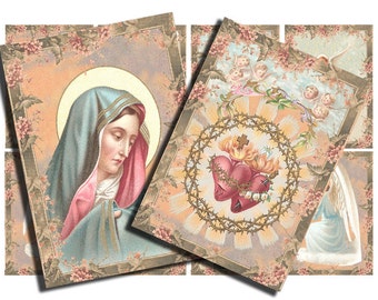 printable French holy cards, Christian crafts, prayer cards,  digital collage sheet no. 377