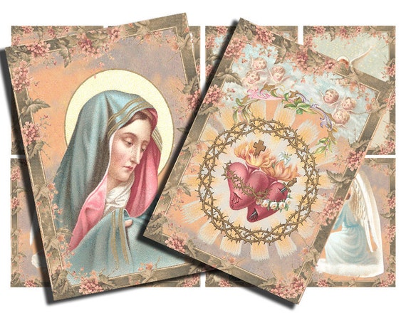 printable French holy cards, Christian crafts, prayer cards,  digital collage sheet no. 377
