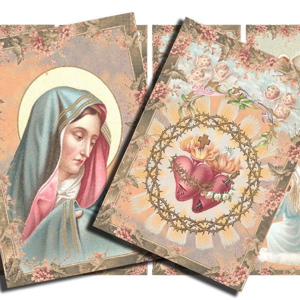 printable French holy cards, Christian crafts, prayer cards,  digital collage sheet no. 377