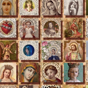 1 op Frans collageblad heilige kaart, katholieke heiligen, Heilige Jezus, Maagd Maria, Moeder Gods, christelijk knutselblad, eak downloadnr. 2022