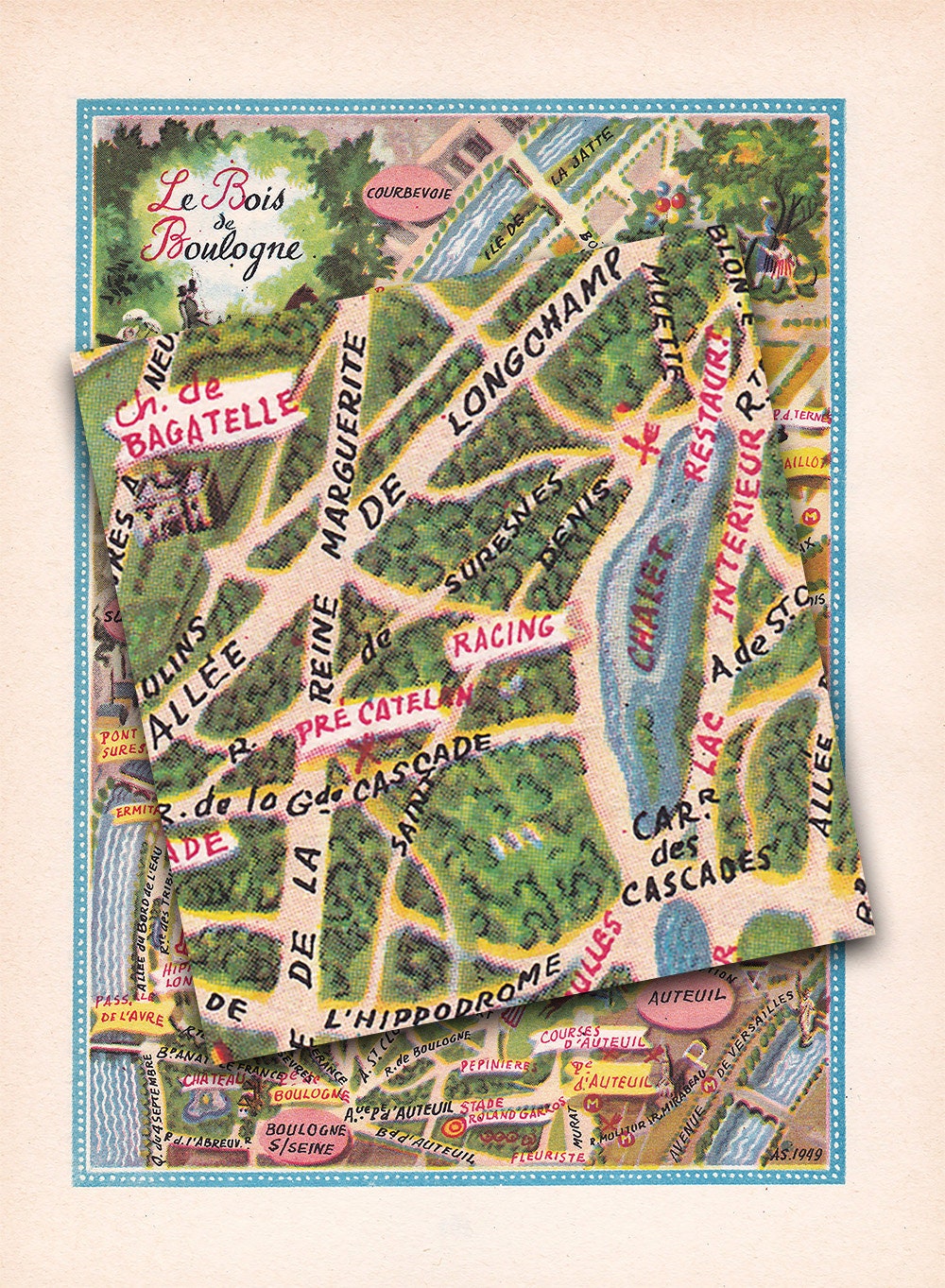Vintage map of the Bois de Boulogne a park in Paris Etsy