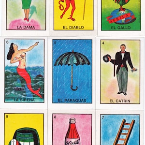 Mexican loteria cards, six pages of different cards, printable digital downloads for card making, arts and crafts, scrapbooking and more