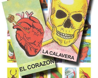 mexican lottery cards,  juego de loteria, 1x2 inch loteria tablas digital collage sheet no. 74