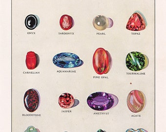 vintage gemstones and precious stones, 1940's book illustration, a digital download sheet,  no. 41