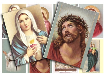 antique holy cards for scrapbooking and crafting, a vintage printable collage sheet, no. 1452.