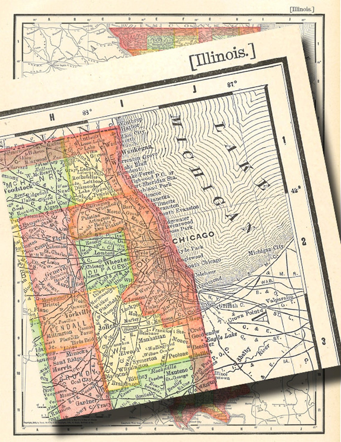 Map of Illinois From 1904 a Printable Digital Map for Home | Etsy