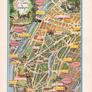 mapa imprimível de Paris, arte de parede digital, decoração para casa, artes e ofícios, Bois de Boulogne, download digital nº 12