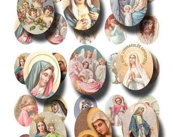 antique French holy cards, printable images for cameos in 30 x 40 mm ovals, digital download no. 560