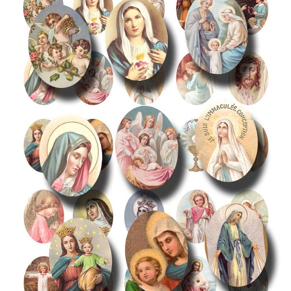 antique French holy cards, printable images for cameos in 30 x 40 mm ovals, digital download no. 560