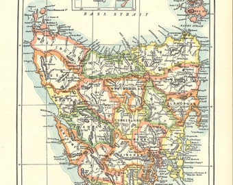 printable map of Tasmania from 1904, for home decor, arts and crafts, digital prints no. 916
