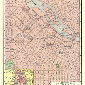 afdrukbare kaart van Minneapolis, Minnesota uit 1895, uniek geschenk en interieur, een 600 dpi bestand voor een grote print, digitale download kaart
