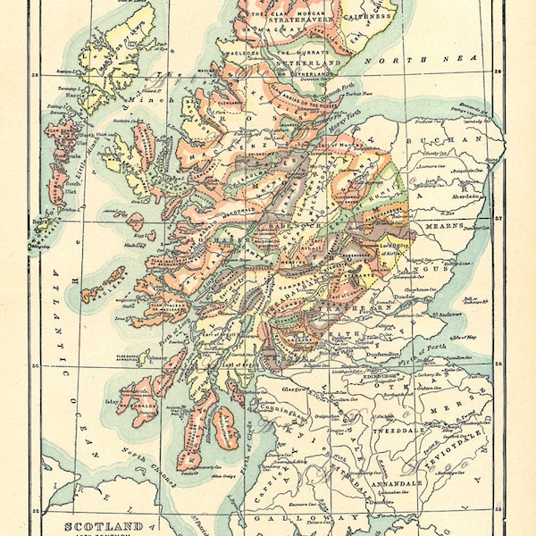 Les clans d'Écosse au XVIe siècle, carte imprimable pour travaux manuels, cadeaux et décoration d'intérieur, téléchargement numérique instantané no. 10