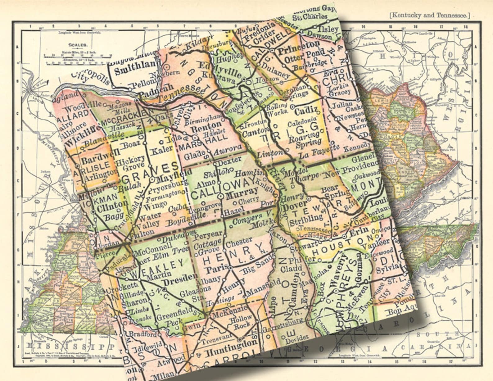 Printable Map of Tennessee and Kentucky Arts an Crafts Etsy