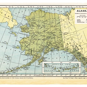 map of Alaska from the 1920's, classroom decor, home decor, journaling, crafts, etc., a vintage printable digital map no. 548.