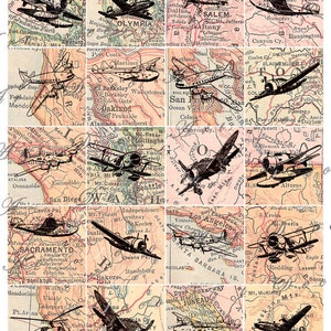 alte Landkarten mit vintage Flugzeugen, ein 5 x 5 cm großes digitales Collage Blatt no. 326