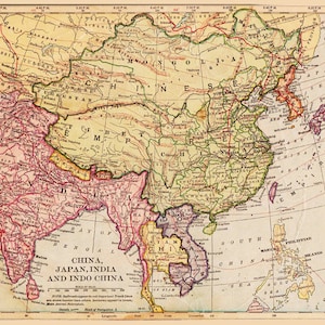 Antrique Karte von China, Tibet, Mongolei und Indien aus dem Jahr 1900, einzigartiges Geschenk oder Wohndekoration, ein druckbarer digitaler Download, Nr. 331.