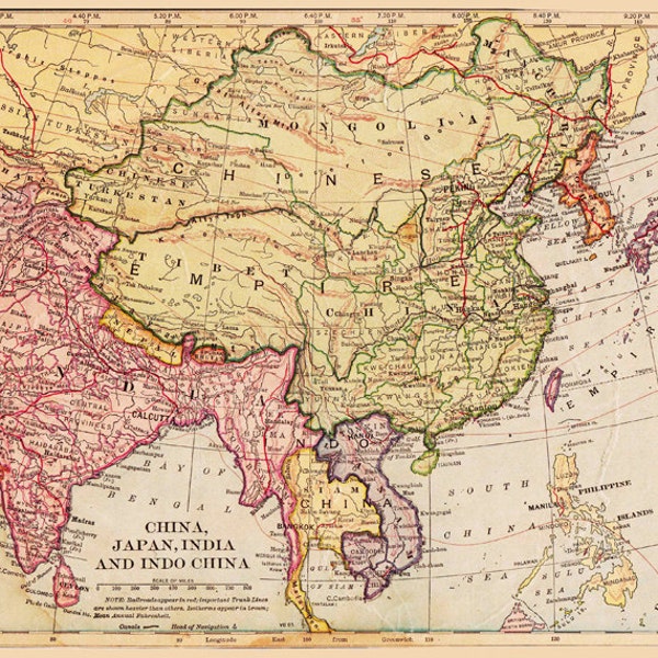 antrique map of China, Tibet, Mongolia, and India from 1900, unique gift or home decor, a printable digital download, no. 331.
