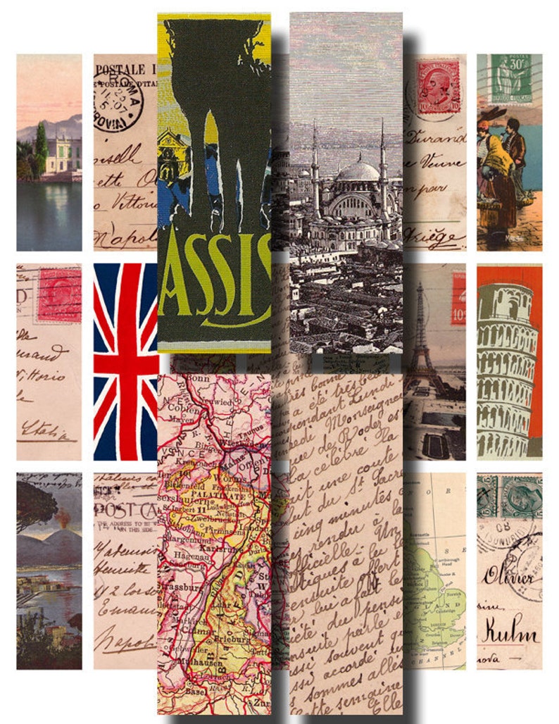 European Postcards 1 X 3 Inch Microslides Digital Collage Etsy