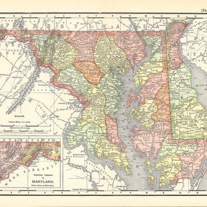 Karte von Maryland und Delaware zum ausdrucken, Kunst und Kunsthandwerk, Wandbild, Digitaldruck No. 970
