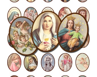 Antike französische Heiligenbilder, katholische, christliche Bilder für Kameen in 30 x 40 mm Ovalen Nr. 1448