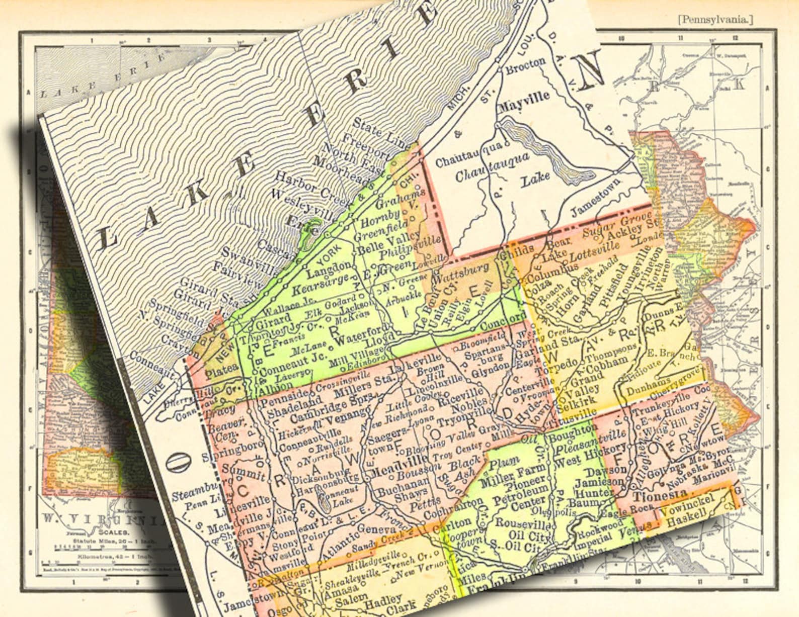 Printable Map of Pennsylvania, Digital Download No. 767 Etsy