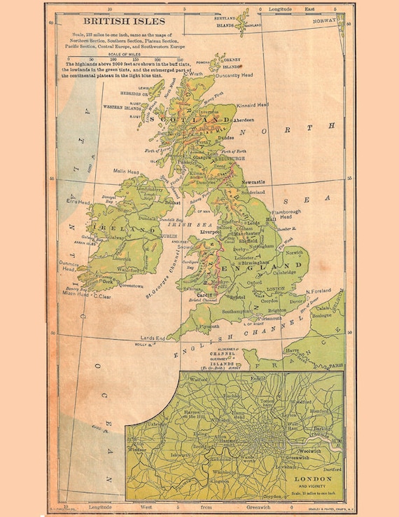 Map of the British Isles, Scotland, Ireland, England, a Printable