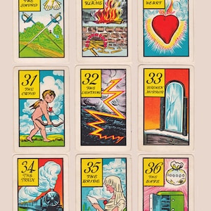 Anciennes cartes de voyance tzigane, jeu complet de 36 sur 4 pages, téléchargement numérique imprimable