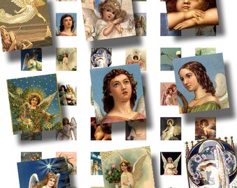 Guardian Angels, religious holy images in scrabble tile size, digital download, collage sheet no. 38