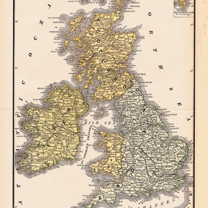 afdrukbare kaart van de Britse eilanden, muurkunst, cadeau, digitale prints, woondecoratie, kunst en kunstnijverheid, digitaal bestandsnr. 157
