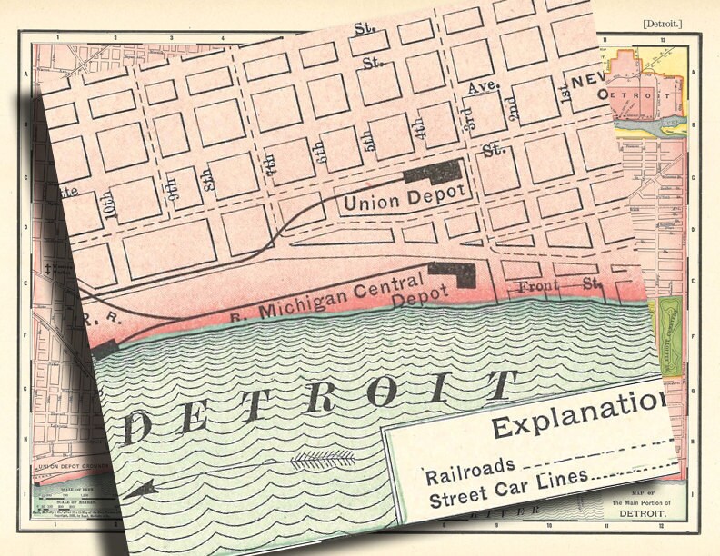 Printable Map of Detroit Michigan Antique Map Arts and - Etsy