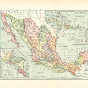 Landkarte von Mexiko, 1900, Urlaub Dekoration, Kunst und Handwerk, digitale Ephemera, digitaler Download, Collage Blatt Nr. 927