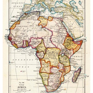map of Africa from 1916, unique gift and home decor,  a vintage printable digital map no. 250