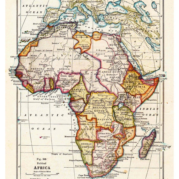 map of Africa from 1916, unique gift and home decor,  a vintage printable digital map no. 250